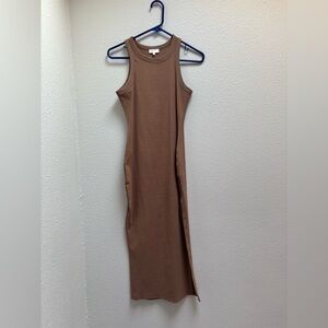 Meshki Tan Brown Ribbed Slit Midi Dress Size Medium